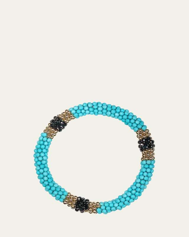 14K Yellow Gold Turquoise and Spinel Bracelet